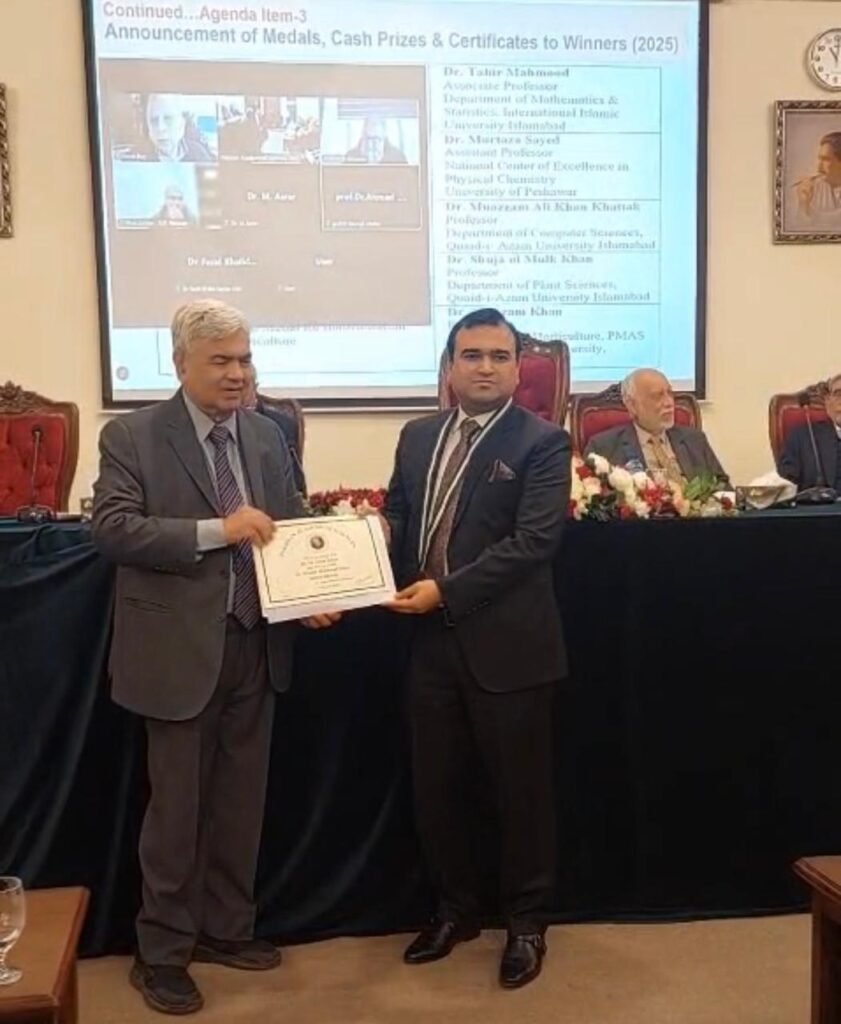 prestigious recognition for arid university, dr. azam khan awarded pas gold medal