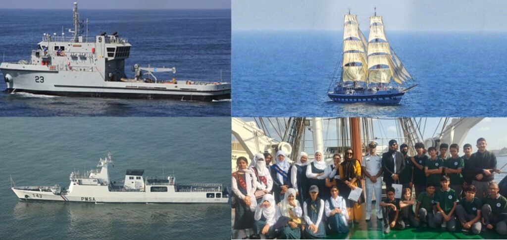 Pakistan Navy flotilla at Port Sultan Qaboos in Muscat during an overseas deployment to strengthen maritime ties.