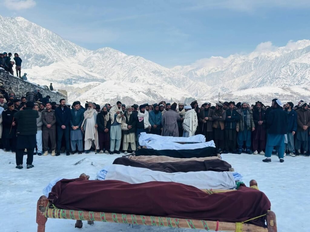 Snow-covered houses in northern Pakistan highlight winter tragedies linked to climate change and lack of infrastructure.
