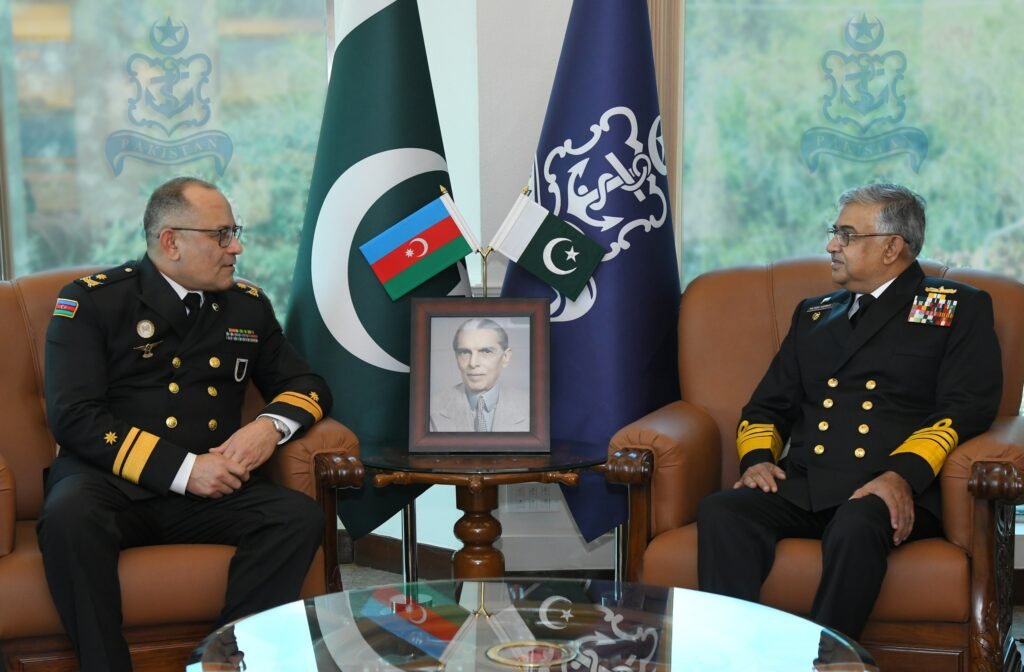 Pakistan and Azerbaijan naval chiefs hold talks on maritime cooperation at Naval Headquarters in Islamabad.