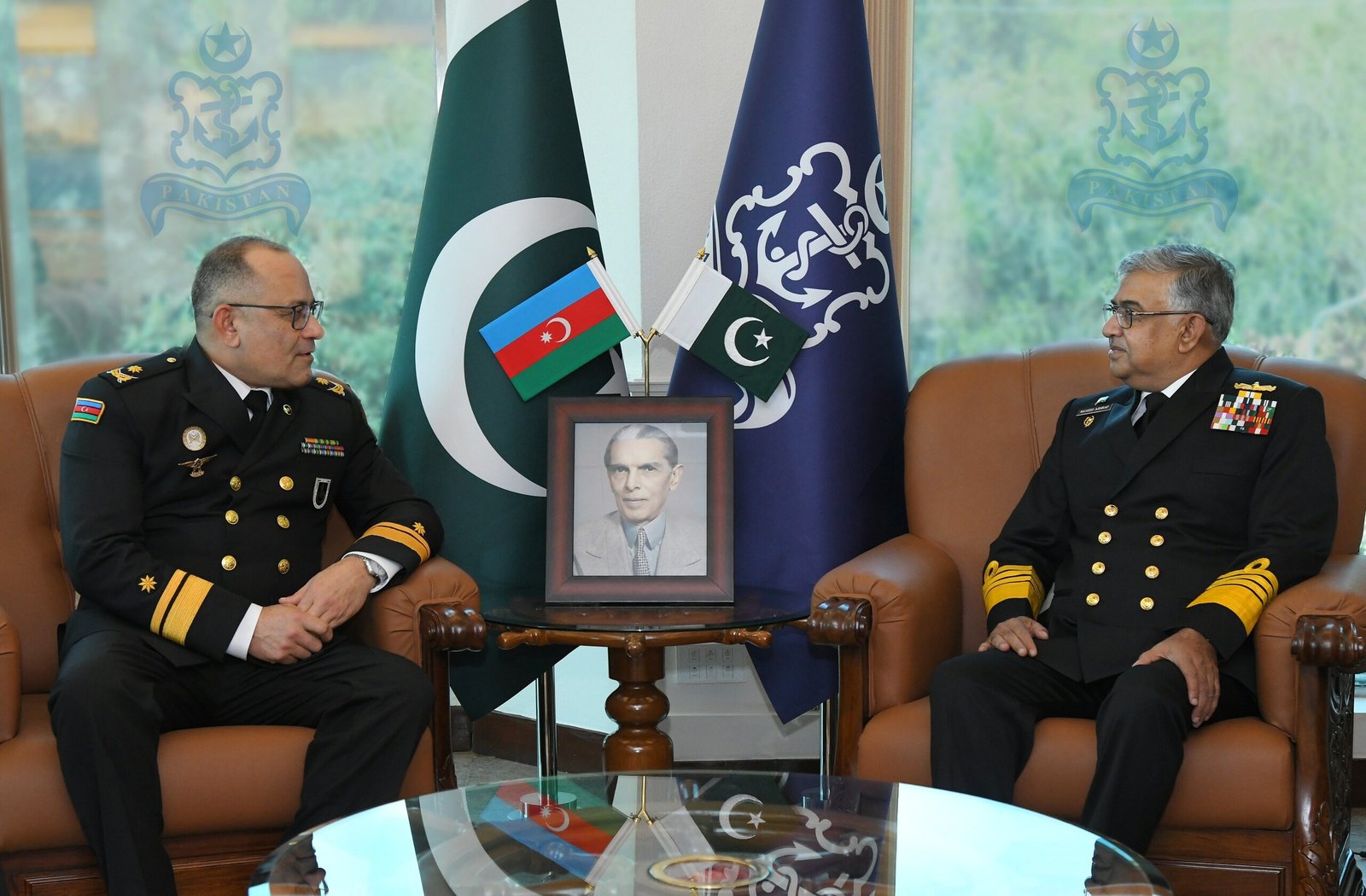Pakistan and Azerbaijan naval chiefs hold talks on maritime cooperation at Naval Headquarters in Islamabad.